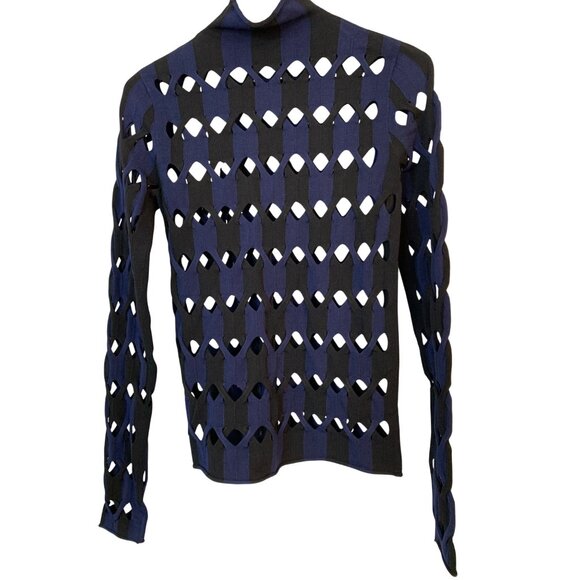 Dion Lee Knit 2-Tone Cable Skivvy S/M Open Weave Mock Neck Sweater RZ10412 - Picture 7 of 11